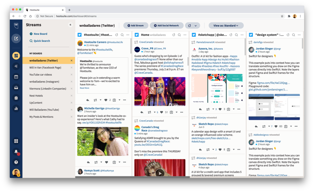 Hootsuite dashboard